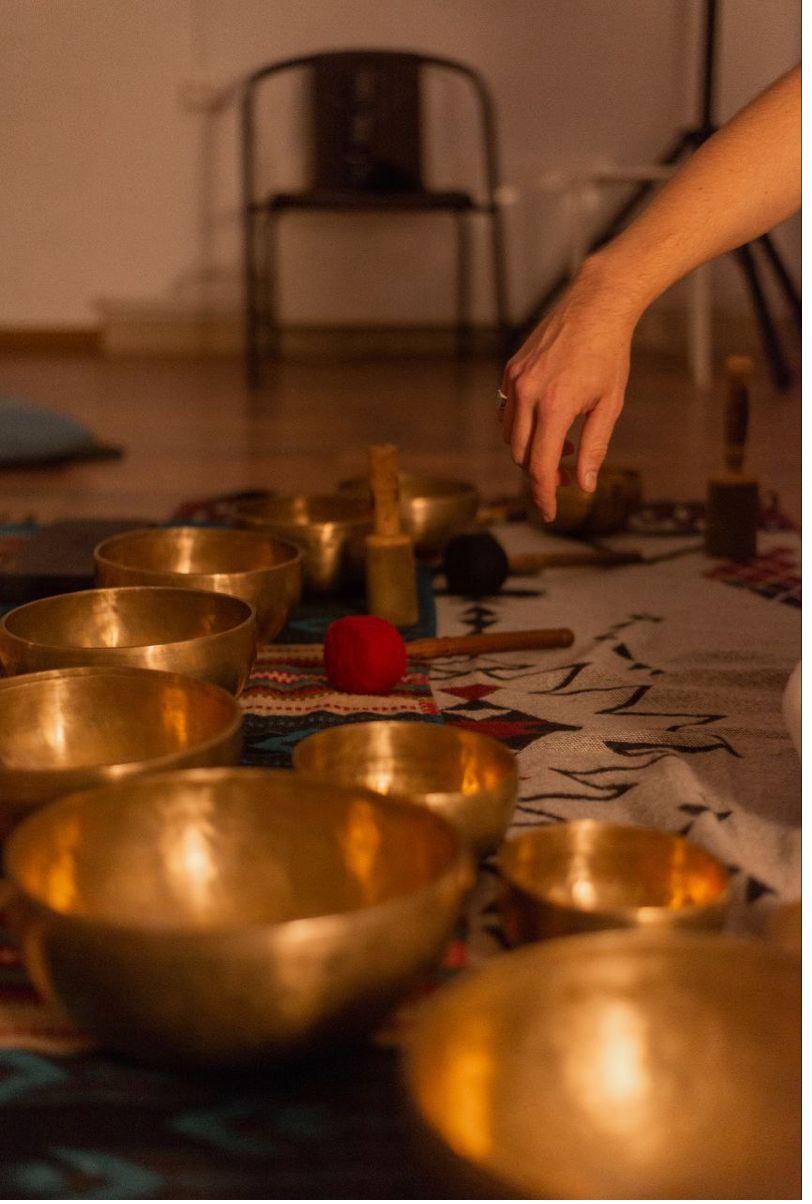 Multiple Tibetan singing bowls